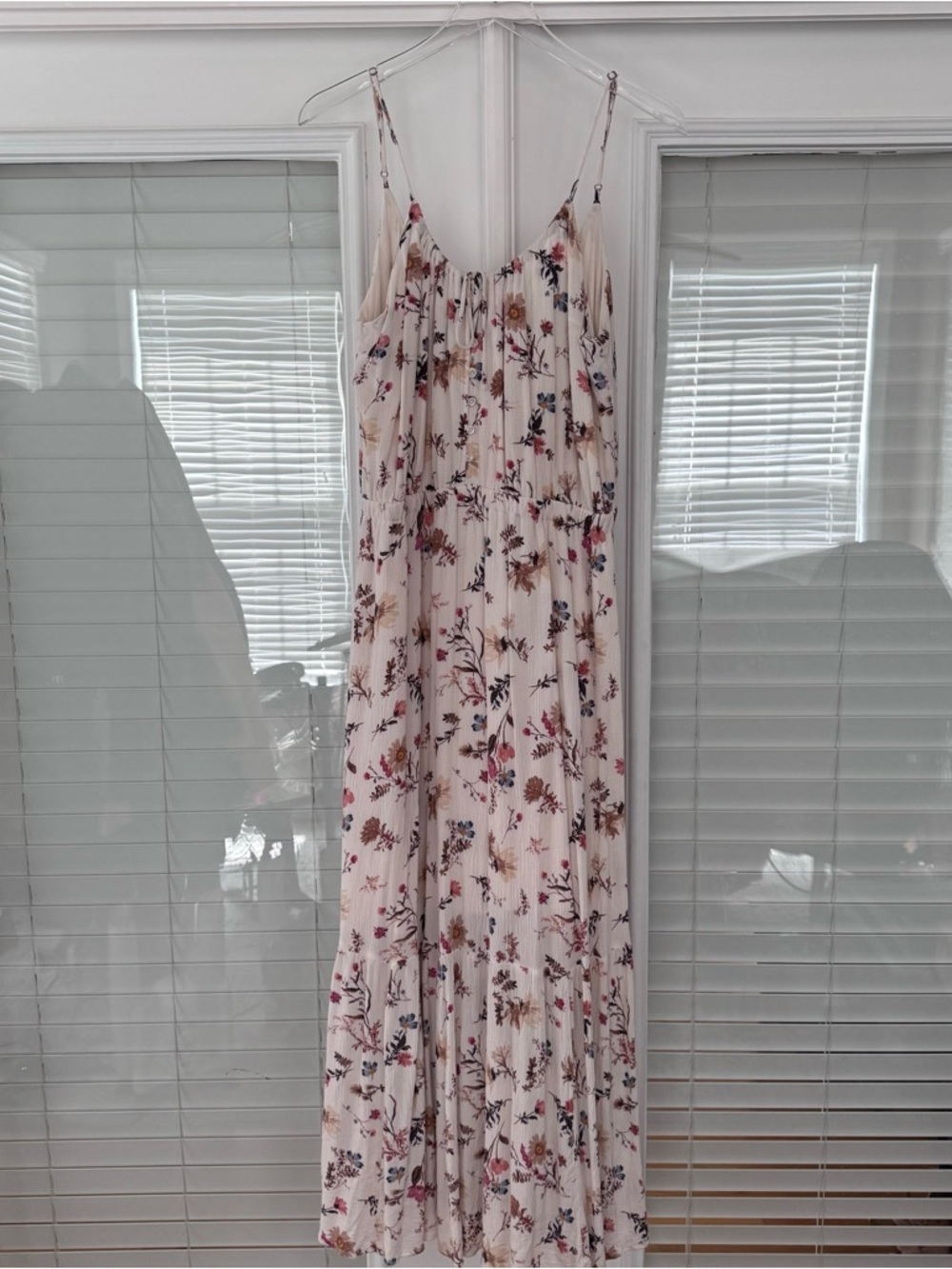 Abercrombie & Fitch Cream Floral Pleated Slip Dress with Pink & Blue Accents
